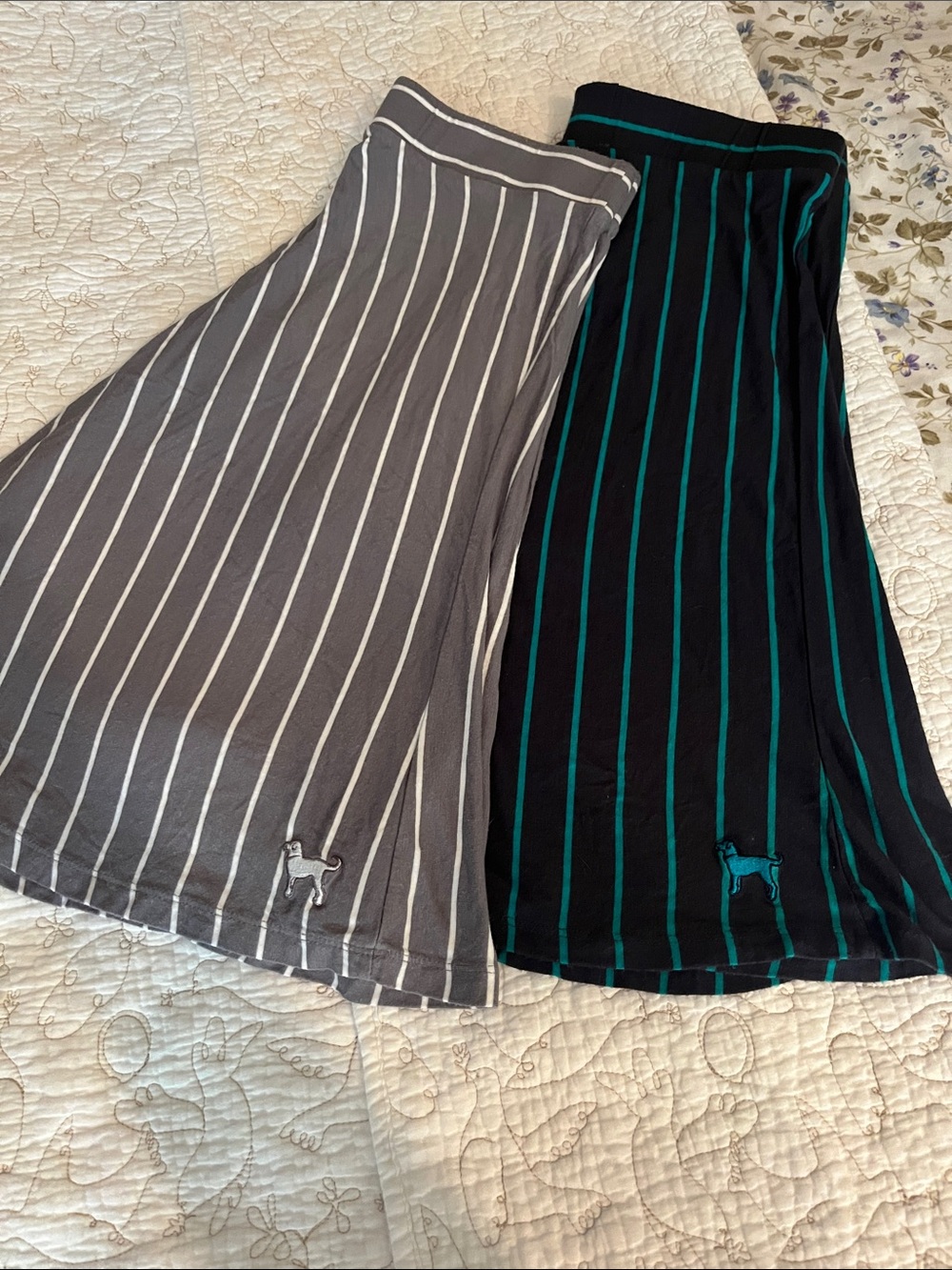The Black Dog Striped A-Line Skirts in Gray/White and Black/Teal set of 2